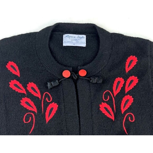 Artesanias AT Alpaca Style Sweater Womens XL Black Red Alpaca Knit Open Cardigan - Picture 3 of 5